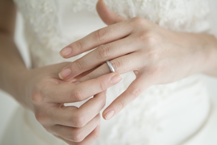 Bride wearing a wedding ring